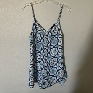 Lulus — Floral Mosaic Blue and White Shorts Romper